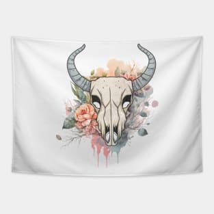 Goat Skull Flowers Colorful Tapestry