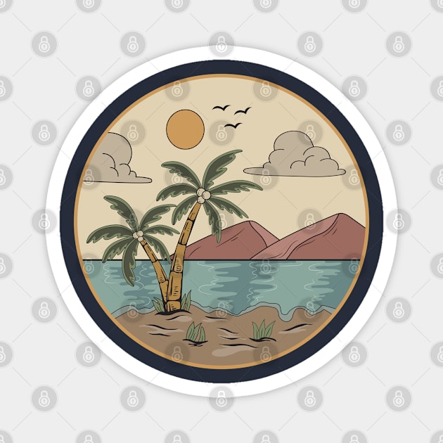 Tropical summer beach ocean sunset Magnet by Mudha studio