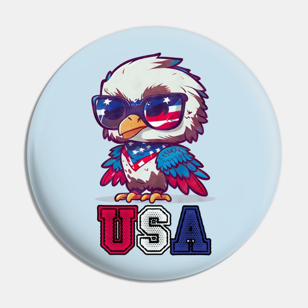 Cute Patriotic Eagle Embodying American USA Pride Pin by Contentarama