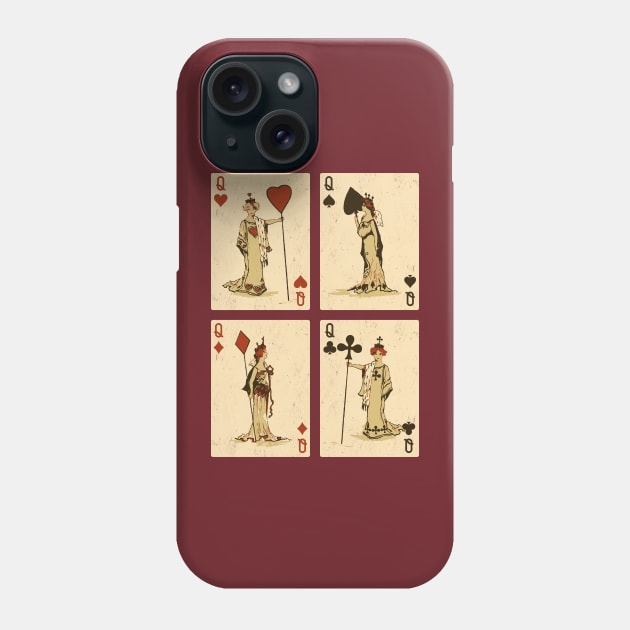 Vintage Playing Cards: Queens of Spades, Hearts, Diamonds, and Clubs Phone Case by TwistedCharm