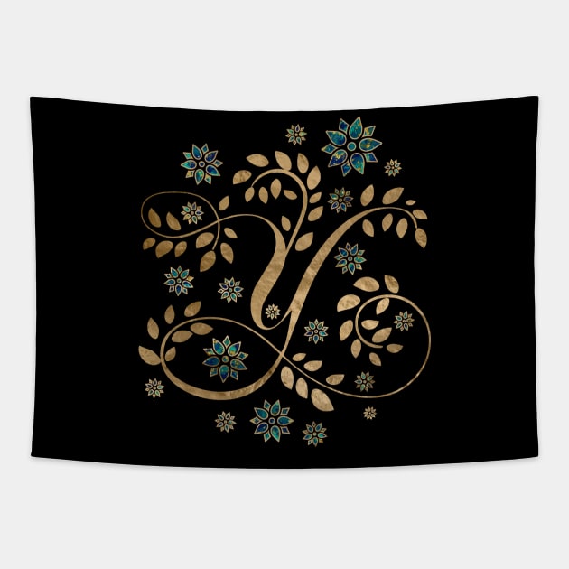 Luxury Golden Calligraphy Monogram with letter Y Tapestry by Nartissima