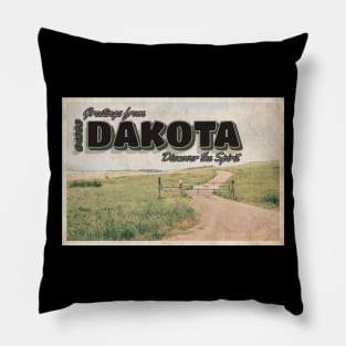 Greetings from North Dakota - Vintage Travel Postcard Design Pillow