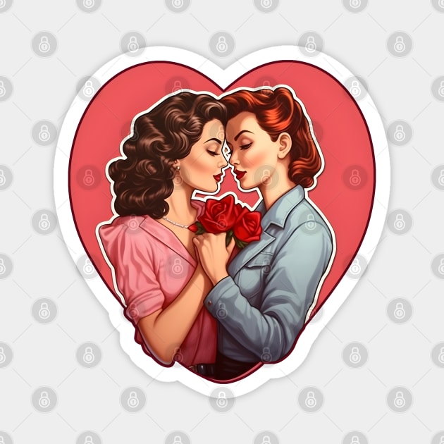 Retro comic lesbian couple Girls love Magnet by beangeerie