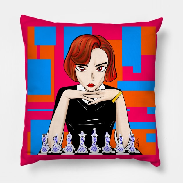 beth harmon in chess master plan Pillow by jorge_lebeau