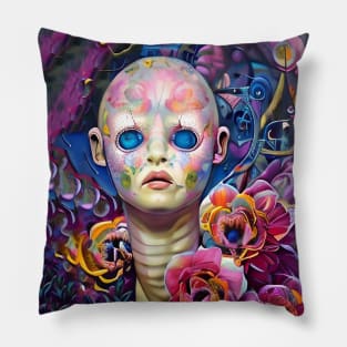 Cool Creepy Doll Surreal Floral Pop Art Dream Pillow