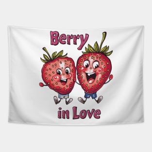 Berry in Love: Sweet Strawberry Duo Embracing Love Tapestry