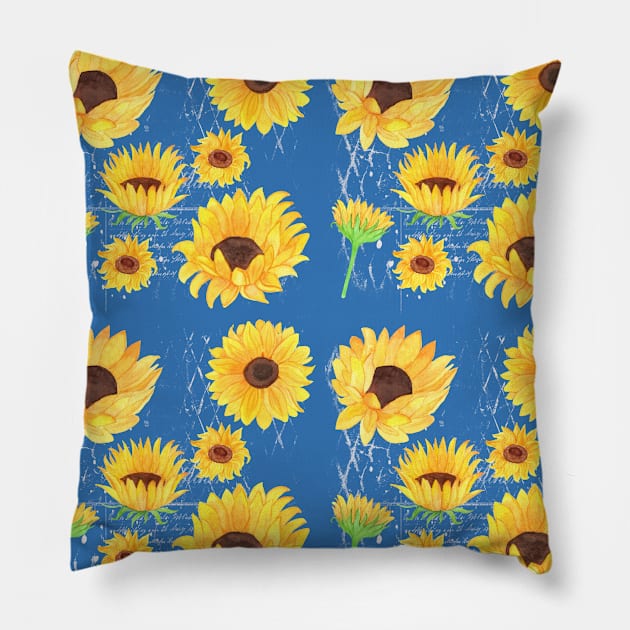 Sunflower and French blue repeating pattern background Pillow by artsytee