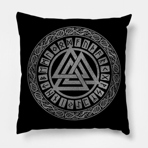 Silver Valknut Symbol Pillow by Nartissima