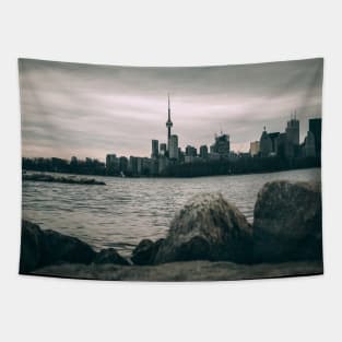 Black and White Moody Toronto Cityscape Photograph Tapestry