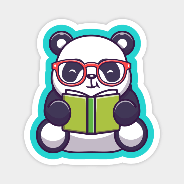 Cute Panda Reading Book Cartoon Magnet by Catalyst Labs