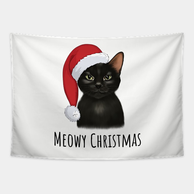 Black Cat With Santa Hat Tapestry by caitlinshea24