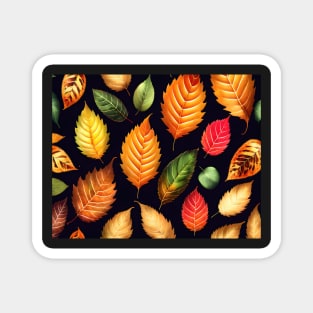 Rustic brown leaves illustration on a black background Magnet