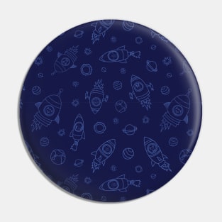 Space Animals light blue on dark blue Pin