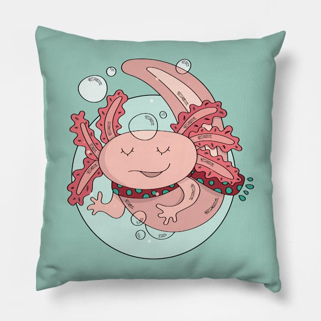 Cute Christmas Axolotl Illustration // Festive Animal Cartoon Pillow by SLAG_Creative