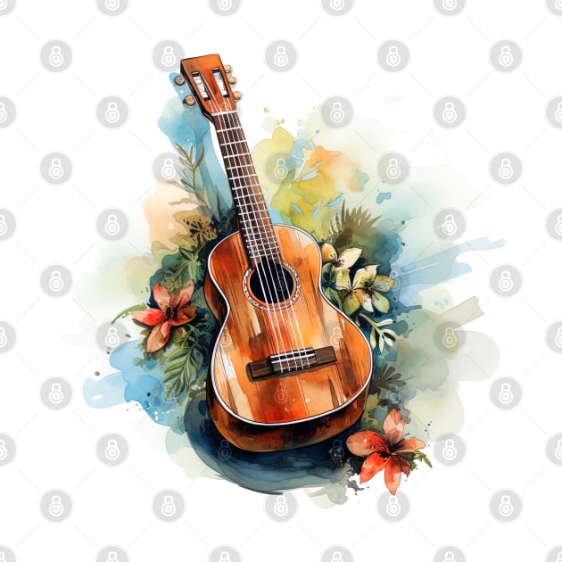 Ukulele Flowers Music Watercolor by Happy Shirt