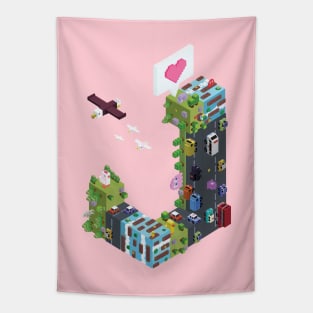 Pac Man Crossy Road Isometric City Tapestry