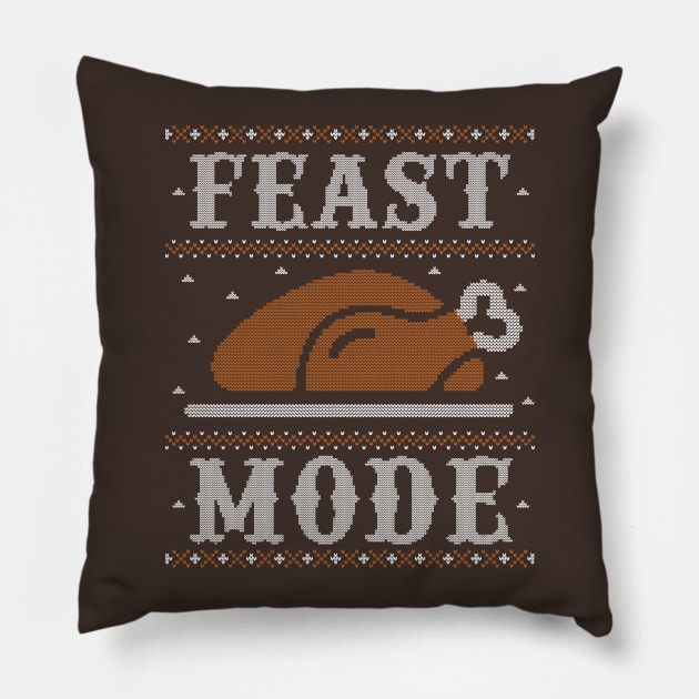 Feast Mode, Ugly Thanksgiving Sweater Funny Pillow by HolidayoftheWeek