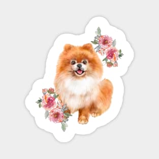 Cute Orange Pomeranian Puppy Dog Watercolor Art Magnet