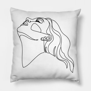 Woman Face Drawing In Line. One Line Art. Minimalistic Style. Single Line Pillow