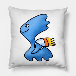 Cute cartoon blue alien with rocket jetpack Pillow