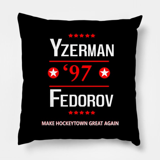 Make Hockeytown Great Again - Yzerman Fedorov Detroit 1997 Stanley Cup Pillow by turfstarfootball