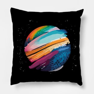 an abstract t-shirt featuring watercolor-inspired brush strokes and colors. Incorporating flowing and vibrant hues to create a dynamic and artistic composition Pillow