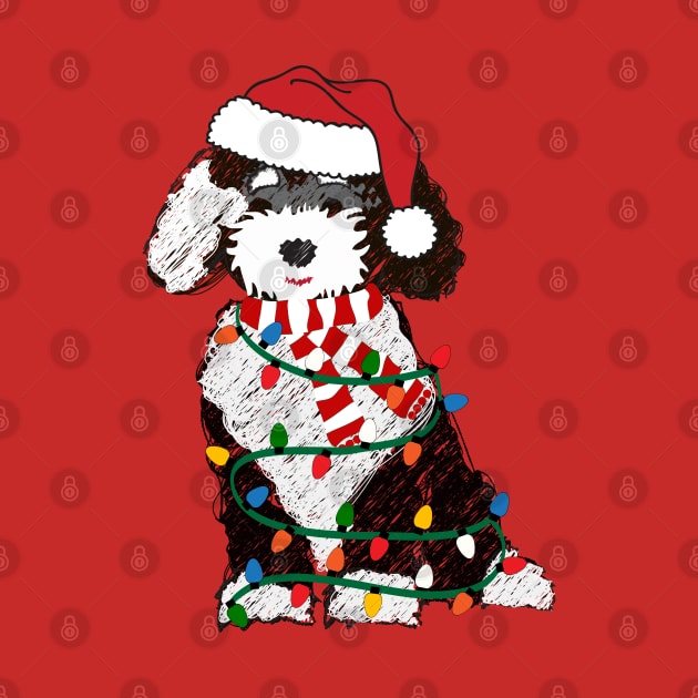 Cute Sheepadoodle Decorated With Christmas Lights by EMR_Designs