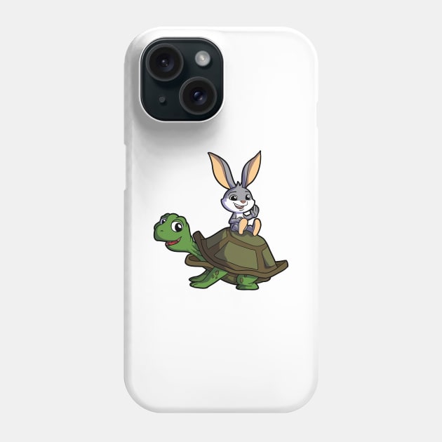 Cartoon - Cute rabbit sitting on turtle Phone Case by Modern Medieval Design