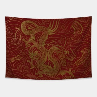 Asian Chinese / Japanese Golden Dragon Tapestry