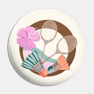 Tropical badminton badge - orange, teal and pink Pin