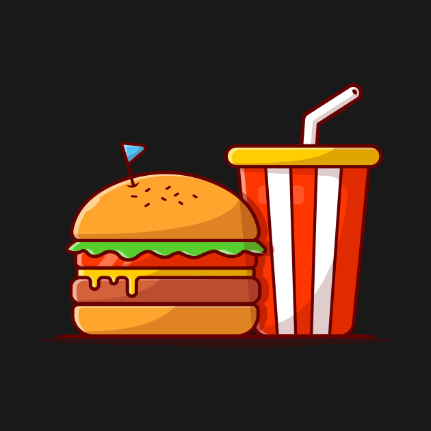 Discover Burger And Soda Cartoon Vector Icon Illustration (5) - Burger - T-Shirt