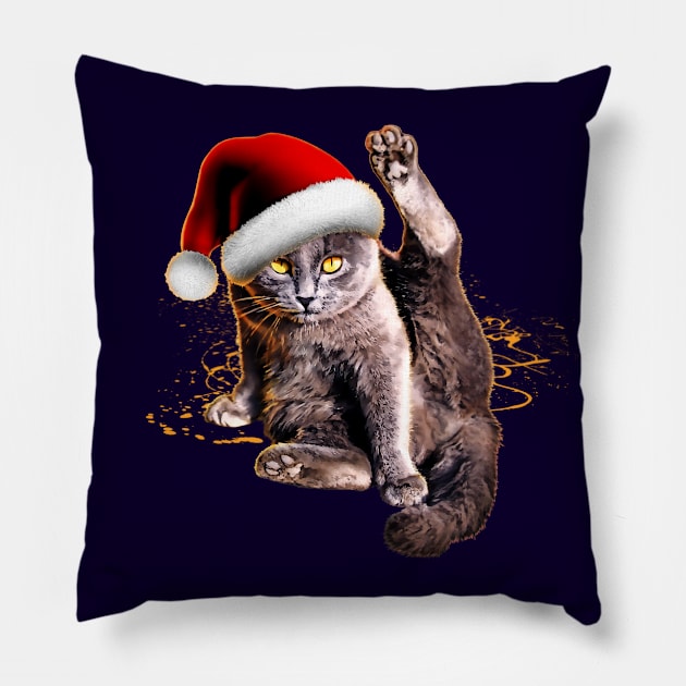 Funny Christmas Cat Pillow by Green Splash