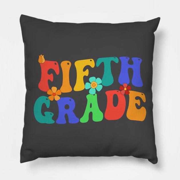 Groovy Vintage Fifth Grade Vibes Back To School Pillow by tee-Shirter