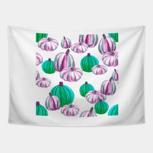 Watercolor Halloween Pumpkins - Pink & Neon Green Tapestry