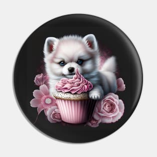 Pomsky Loves A Cupcake Pin