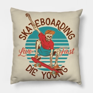 Skateboard Skeleton Die Young Pillow