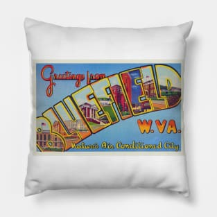 Greetings from Bluefield, West Virginia - Vintage Large Letter Postcard Pillow