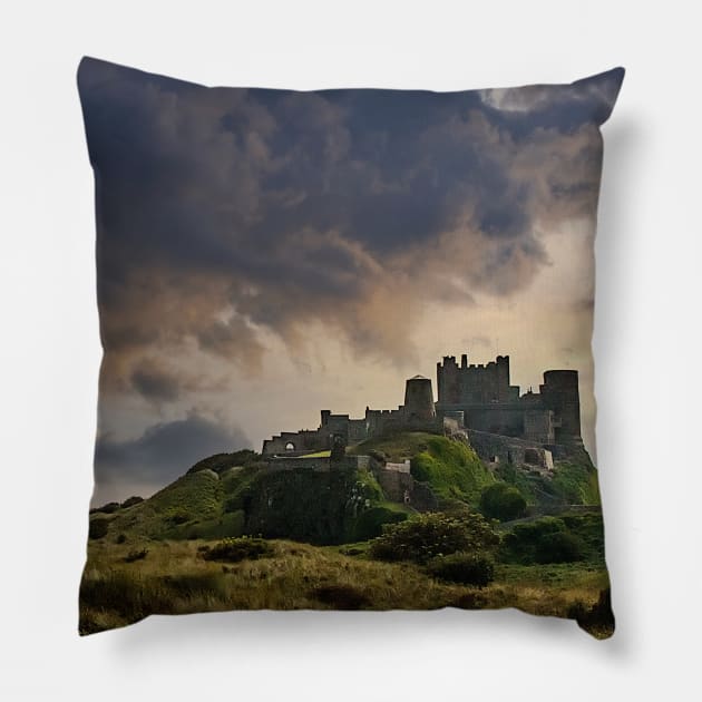 Bamburgh Castle in Stormy weather Pillow by Memories4you
