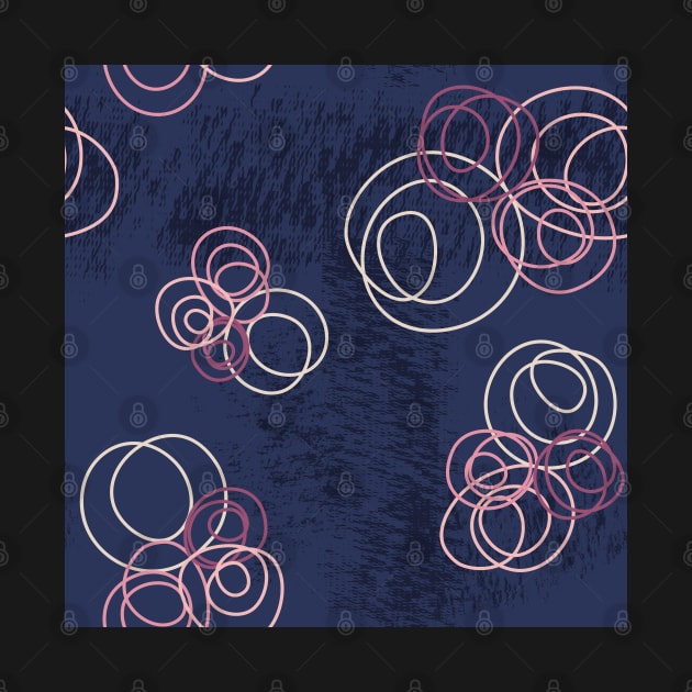 Pastel abstract circle flowers on dark jeans blue with texture by nobelbunt