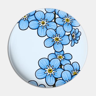 Vintage doodle illustration of Myosotis Alpestris or Forget-Me-Not flower Pin