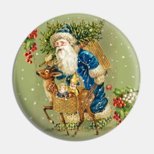 SANTA WITH DEER AND CHRISTMAS GIFTS IN WINTER SNOW Pin