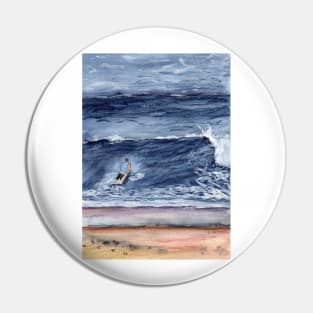 Surfing Mixed Media Art Painting Pin