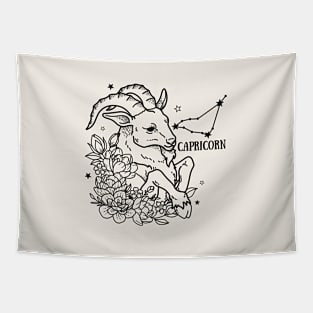 Capricorn Zodiac Sign Floral Tapestry