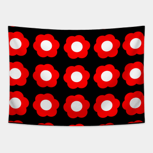 Red flowers and black floral pattern Tapestry