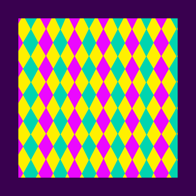 Teal, Purple Yellow Mardi Gras Diamond Harlequin Pattern by Art by Deborah Camp