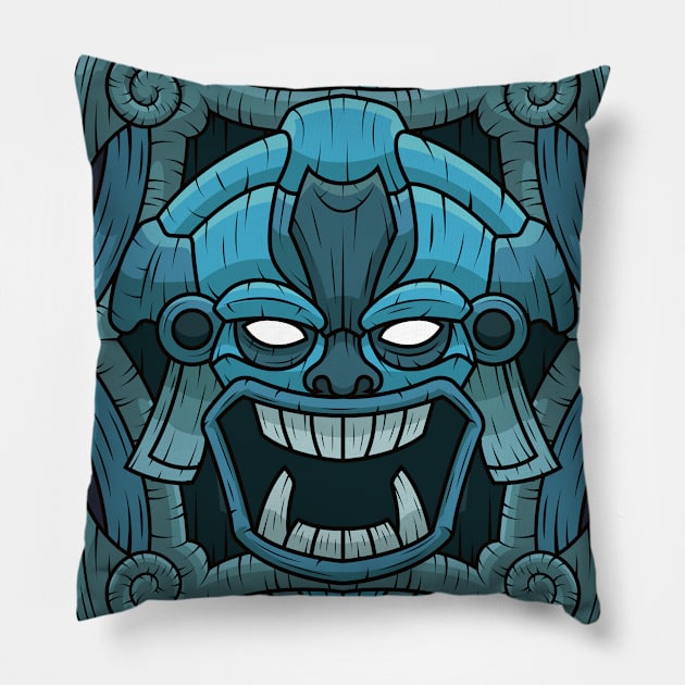 Tiki Mask Anaru Pillow by BJManchester