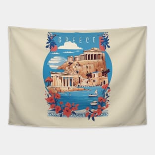 Vintage Travel Greece Design Tapestry