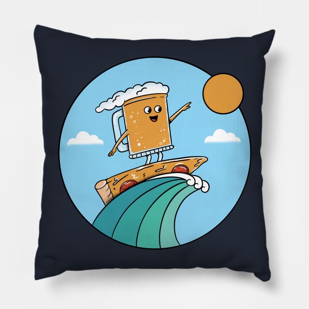 Beer pizza and beach Pillow by coffeeman