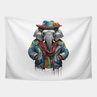 Elephant wearing a jackets hat and a scarf Tapestry