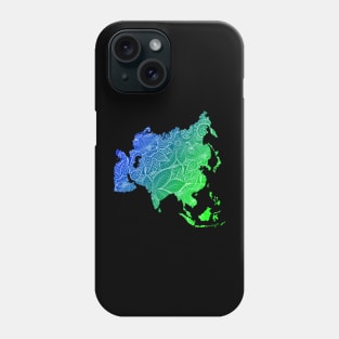 Colorful mandala art map of Asia with text in blue and green Phone Case